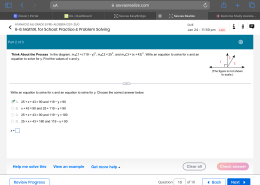 Think About the Process In the diagram, m∠1 = (119 – y)°, m∠2 = 25°, and m∠3 = (x + 43)°. Write an equation to solve for x and an equation to solve for y. Find the values of x and y.