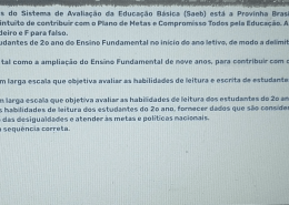 Entre os instrumentos avaliativos do Sistema de Avaliação da Educação Básica (Saeb) está a Provinha Brasil