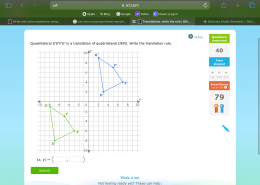 Quadrilateral D’E’F’G’ is a translation of quadrilateral DEF. Write the translation rule. (x, y) ↔ (, )