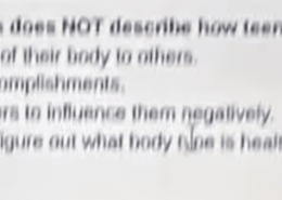 Which of the following statements does NOT describe how teens can create a healthy body image?