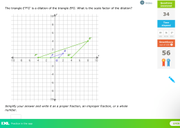 The triangle E’F’G’ is a dilation of the triangle EFG. What is the scale factor of the dilation? Simplify your answer and write it as a proper fraction, an improper fraction, or a whole number.