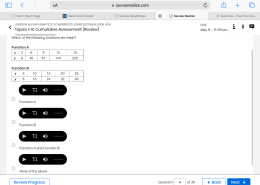 Which of the following functions are linear?  
Function A  
x  3  6  9  12  15  
y  9  36  81  144  225  

Function B  
x  5  10  15  20  25  
y  8  16  24  32  40  

Function A  
Function B  
Function A and Function B  
None of the above